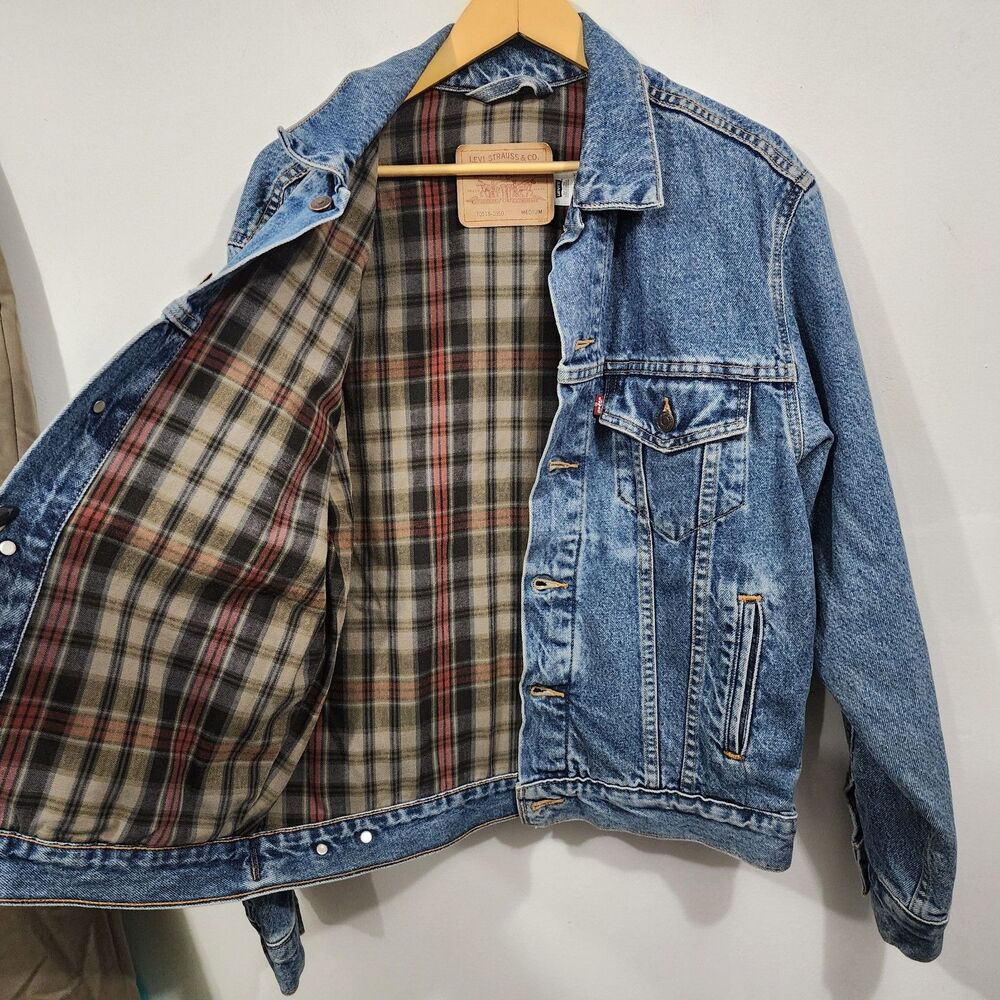 Vtg Levis Jacket Flannel Lined Denim Trucker 70518-0350 Blue 90's Western Mens M